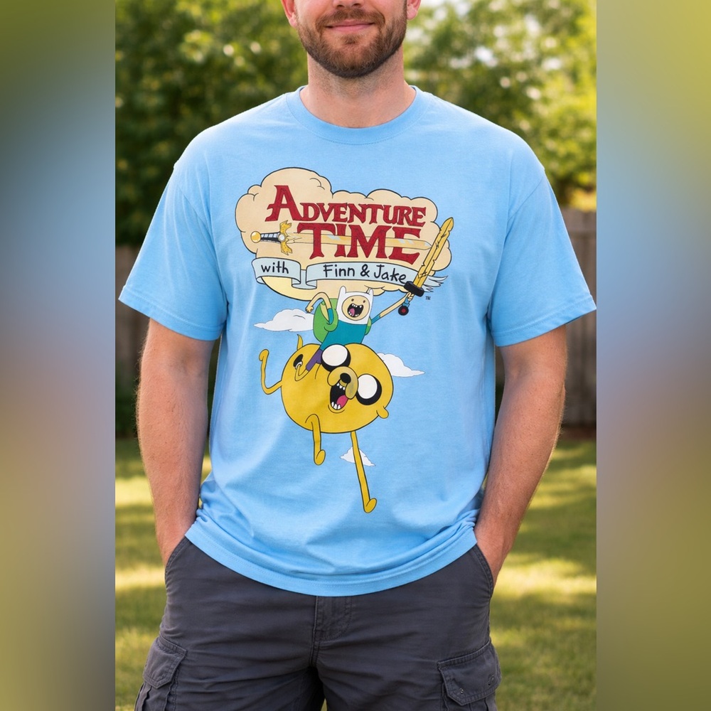Cartoon Network Adventures Time With Finn And Jake Men’s Size X-Large Light Blue